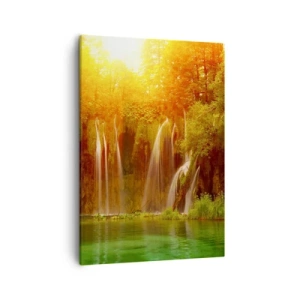 Quadro su tela - Stampe su Tela - Cascate immerse nel verde al chiarore del sole al tramonto - 50x70cm - Al sole e all'ombra - Decorazione murale moderna per soggiorno e camera da letto ARTTOR