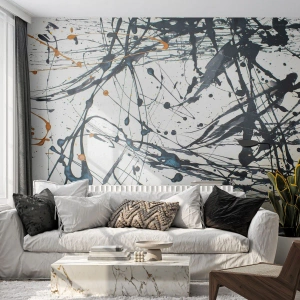 Fotomurali Standard Eco - Schizzi di vernice dinamici su uno sfondo chiaro in uno stile espressivo - 100x70cm - Astrazione espressionistica - Decorazione murale moderna per soggiorno e camera da letto ARTTOR