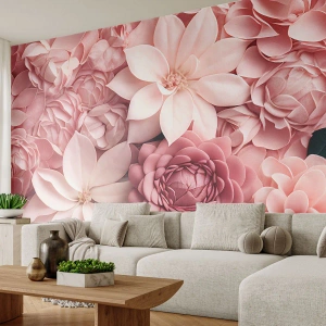 Fotomurali Premium Sand - Fiori nelle tonalità del rosa in una composizione decorativa - 100x70cm - Nei petali di rosa - Decorazione murale moderna per soggiorno e camera da letto ARTTOR