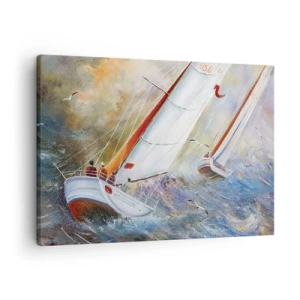 Quadro su tela - Stampe su Tela - Barche a vela su onde agitate in una composizione dinamica - 70x50cm - Correndo sulle onde - Decorazione murale moderna per soggiorno e camera da letto ARTTOR