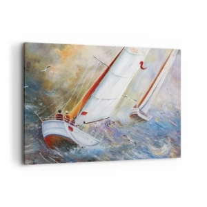 Quadro su tela - Stampe su Tela - Barche a vela su onde agitate in una composizione dinamica - 120x80cm - Correndo sulle onde - Decorazione murale moderna per soggiorno e camera da letto ARTTOR