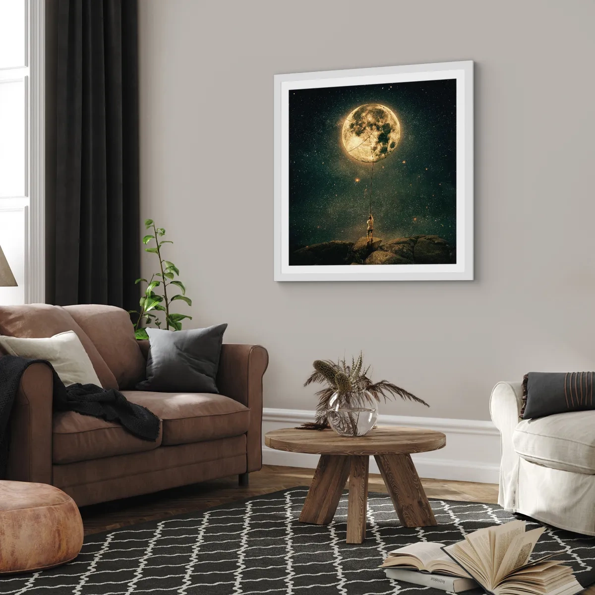 Poster in cornice bianca - Chi ha rubato la luna - 40x40 cm