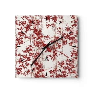 Orologio da parete - Orologio in Vetro - Fiori rossi su sfondo bianco in stile artistico - 30x30cm - Come l'antico percalle - Decorazione murale moderna per soggiorno e camera da letto ARTTOR