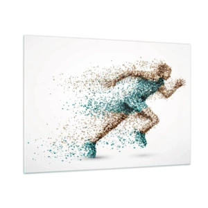 Quadro su vetro - Una figura di corridore formata da particelle colorate - 100x70cm - La vita è una corsa - Decorazione murale moderna per soggiorno e camera da letto ARTTOR