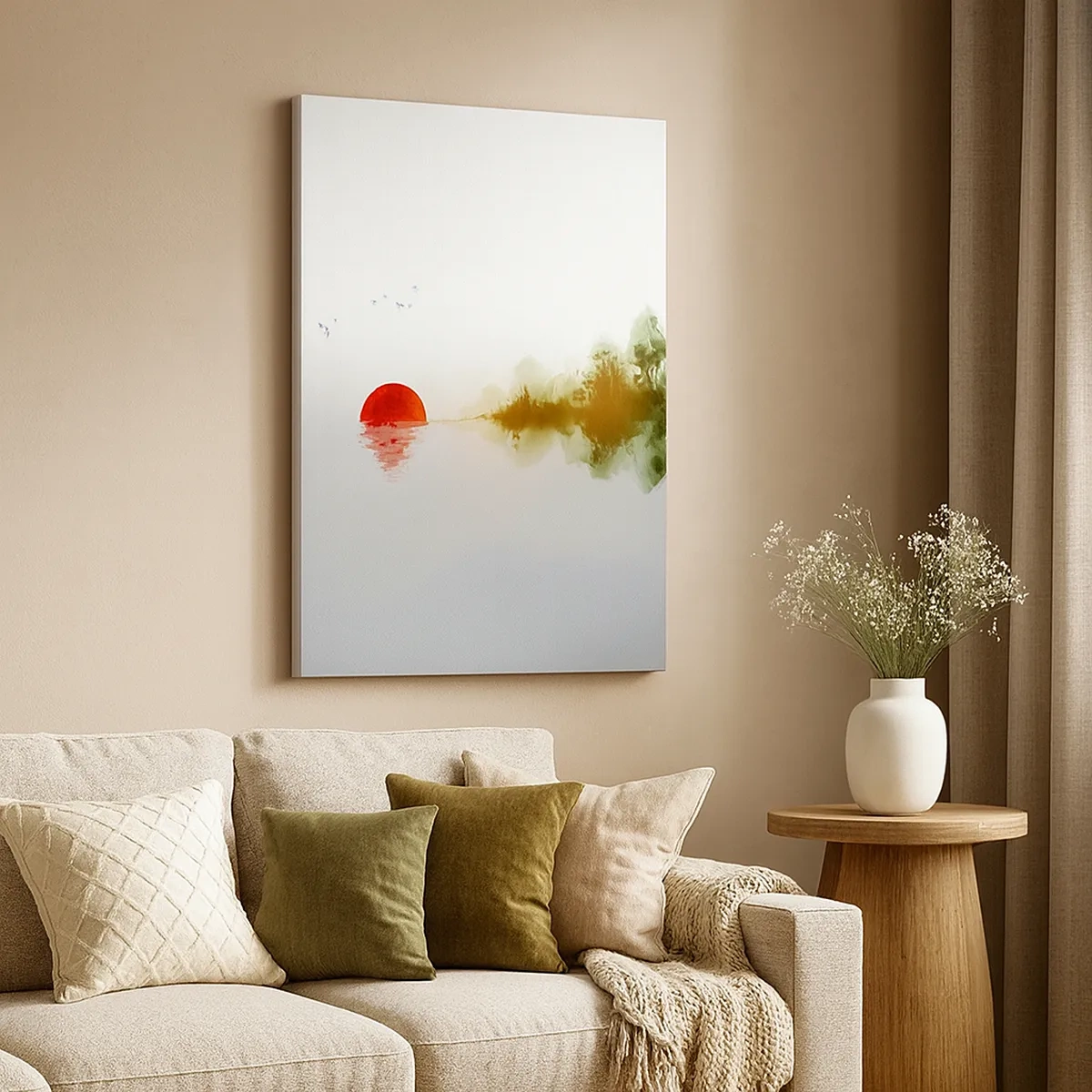 Quadro su tela - Stampe su Tela - Tramonto astratto su un lago con riflesso - 50x70cm - Promessa di pace - Decorazione murale moderna per soggiorno e camera da letto ARTTOR