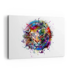 Quadro su tela - Stampe su Tela - Ritratto colorato di un leone in stile astratto - 120x80cm - Si nasconde dietro un velo arcobaleno - Decorazione murale moderna per soggiorno e camera da letto ARTTOR