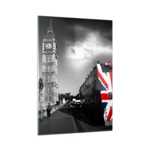 Quadro su vetro - Il Big Ben e un autobus con la bandiera britannica - 50x70cm - Orgogliosa e grande - Decorazione murale moderna per soggiorno e camera da letto ARTTOR