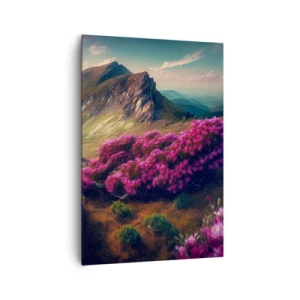 Quadro su tela - Stampe su Tela - Paesaggio montano con rododendri in fiore - 70x100cm - L'estate sui monti - Decorazione murale moderna per soggiorno e camera da letto ARTTOR