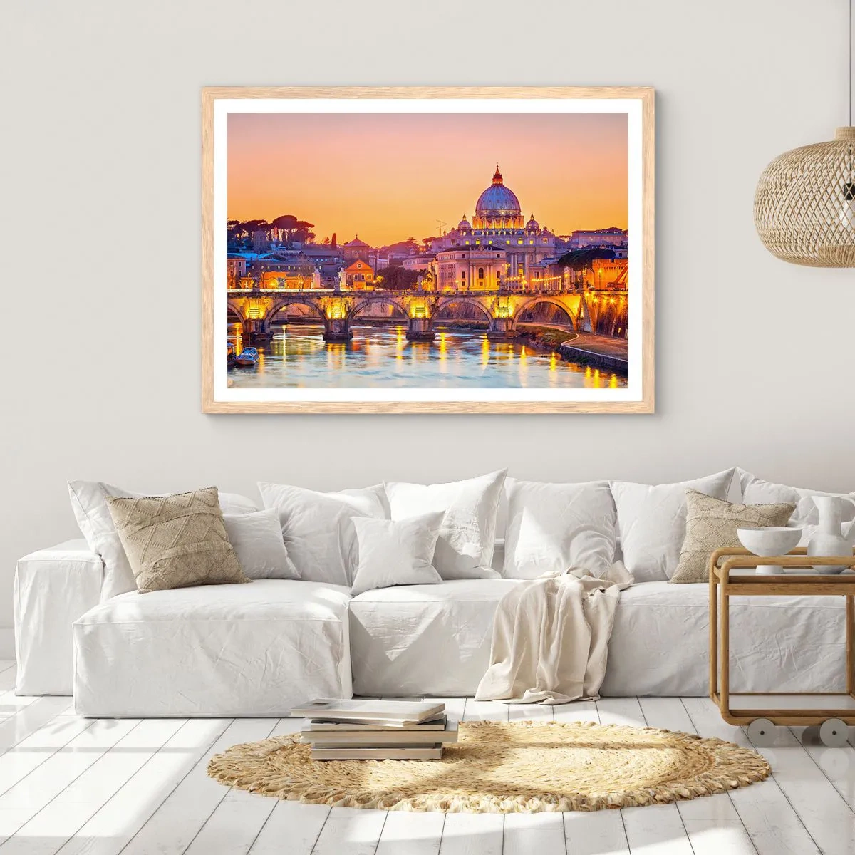 Poster in cornice rovere chiaro - Tramonto sulla Città Eterna - 100x70 cm