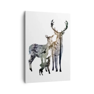 Quadro su tela - Stampe su Tela - Paesaggio forestale nelle sagome dei cervi - 50x70cm - Foto di famiglia - Decorazione murale moderna per soggiorno e camera da letto ARTTOR