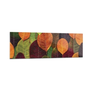 Quadro su vetro - Foglie colorate disposte in un motivo autunnale - 160x50cm - Mosaico autunnale - Decorazione murale moderna per soggiorno e camera da letto ARTTOR