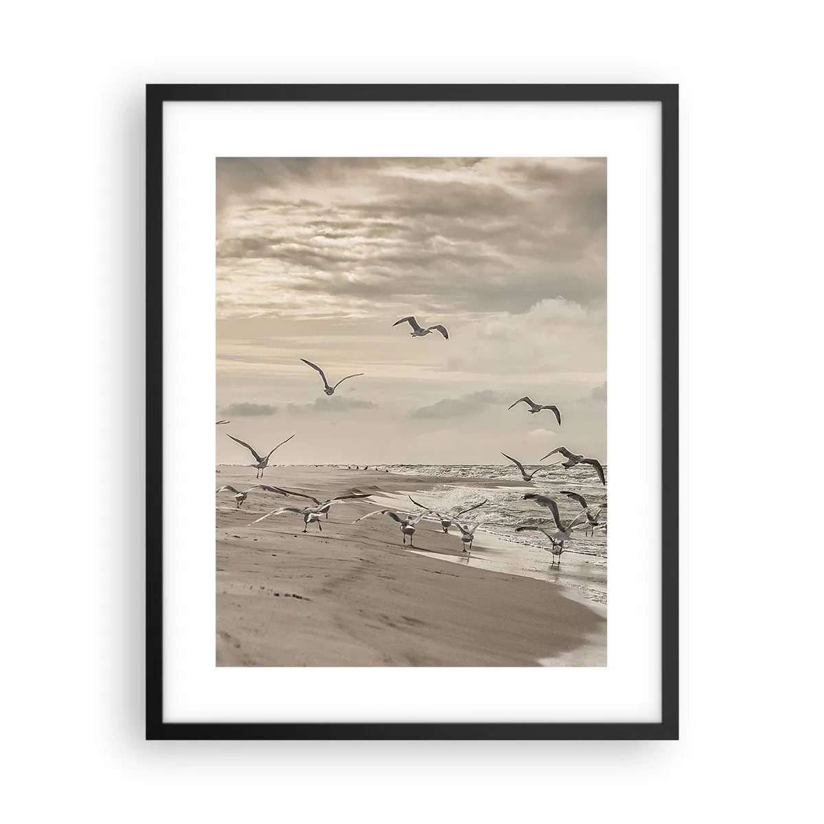 Poster in cornice nera - Brusio del mare, canto degli uccelli - 40x50 cm