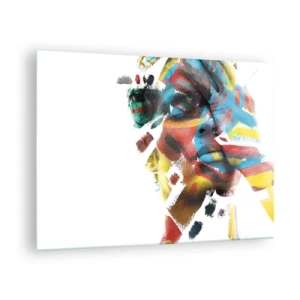 Quadro su vetro - Ritratto con accenti astratti e colorati sul viso - 70x50cm - Personalità colorata - Decorazione murale moderna per soggiorno e camera da letto ARTTOR