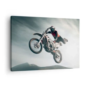 Quadro su tela - Stampe su Tela - Motociclista in aria durante un salto - 70x50cm - No risk no fun - Decorazione murale moderna per soggiorno e camera da letto ARTTOR