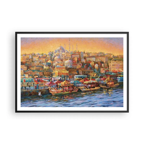 Poster in cornice nera - Panorama pittoresco di Istanbul con vista sulla baia e sulla città - 100x70cm - Racconto da Istanbul - Decorazione murale moderna per soggiorno e camera da letto ARTTOR