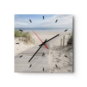 Orologio da parete - Orologio in Vetro - Un sentiero di assi che conduce a una spiaggia sabbiosa - 30x30cm - Fino all'orizzonte - Decorazione murale moderna per soggiorno e camera da letto ARTTOR