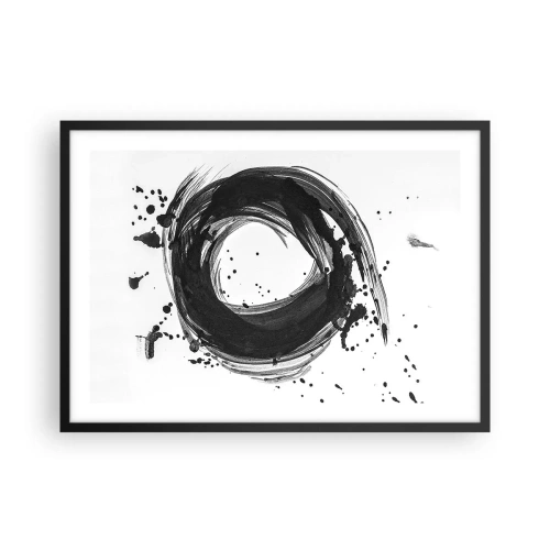 Poster in cornice nera - Astrazione nera a forma di cerchio su sfondo bianco - 70x50cm - Il vortice della creazione - Decorazione murale moderna per soggiorno e camera da letto ARTTOR