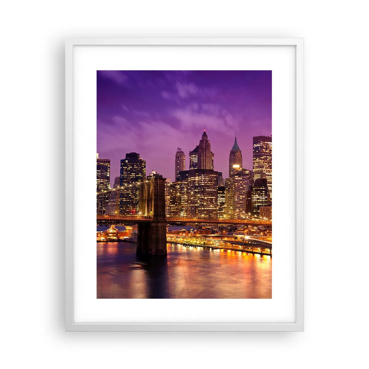 Poster in cornice bianca - Manhattan in viola e oro - 40x50 cm