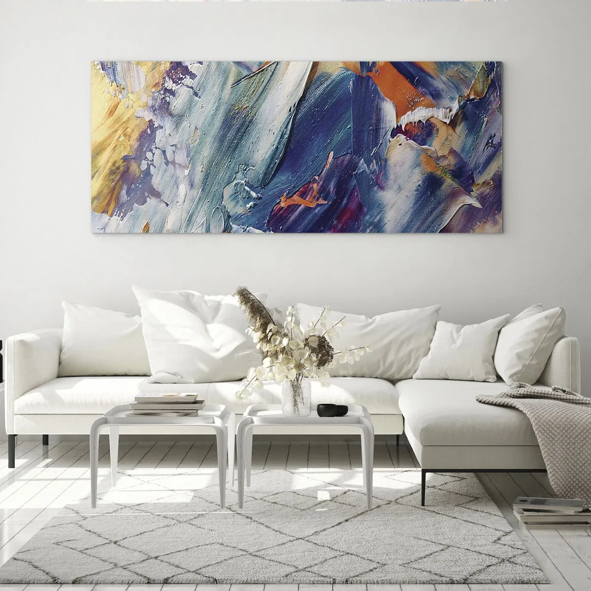 Quadro su vetro - Astrazione colorata con texture di pittura acrilica - 120x50cm - La confusione del colore - Decorazione murale moderna per soggiorno e camera da letto ARTTOR