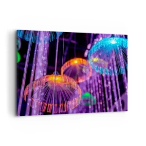 Quadro su tela - Stampe su Tela - Meduse luminose colorate in un ambiente buio - 120x80cm - Fontane di luce - Decorazione murale moderna per soggiorno e camera da letto ARTTOR