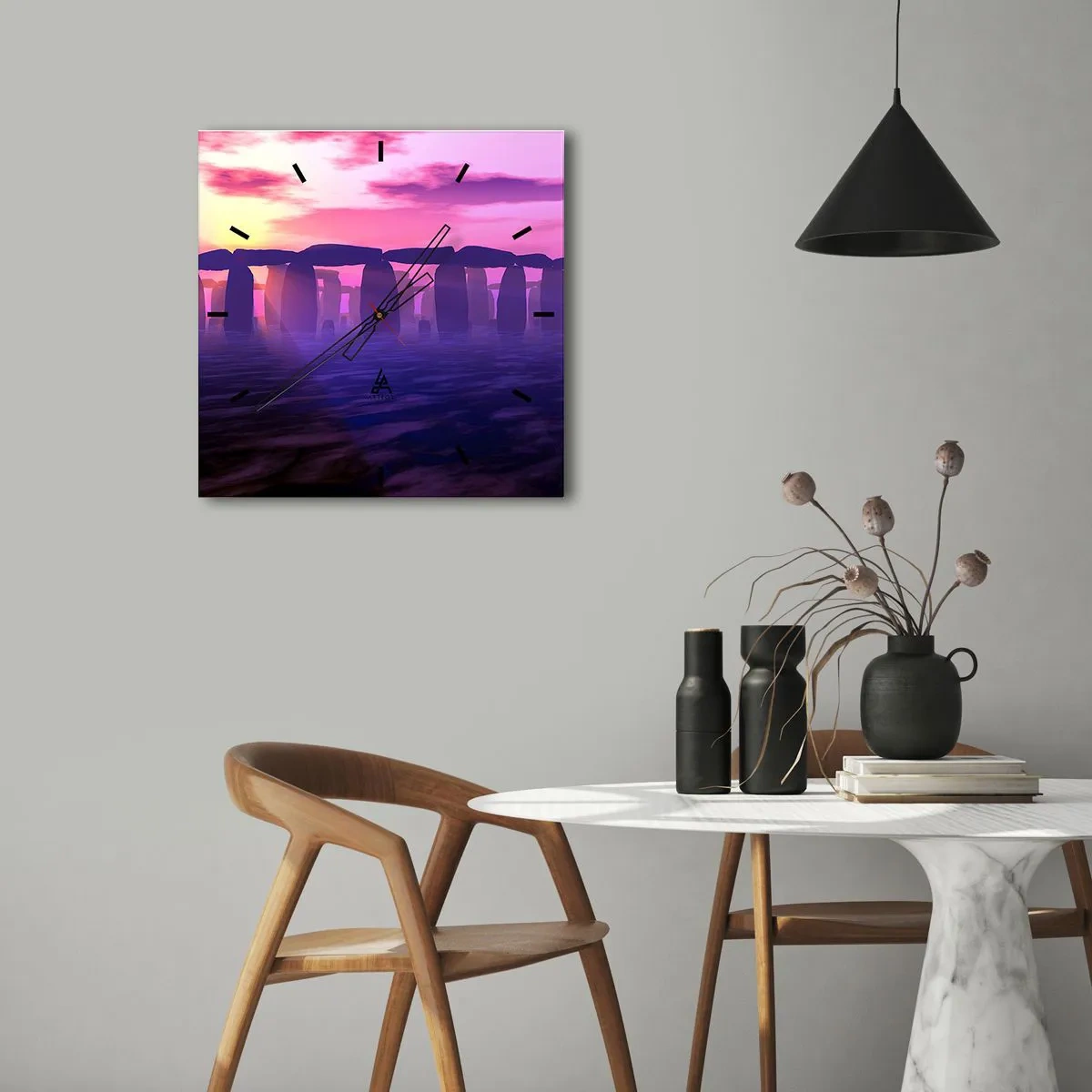 Orologio da parete - Orologio in Vetro - Mistero in un'alba nebbiosa - 40x40 cm