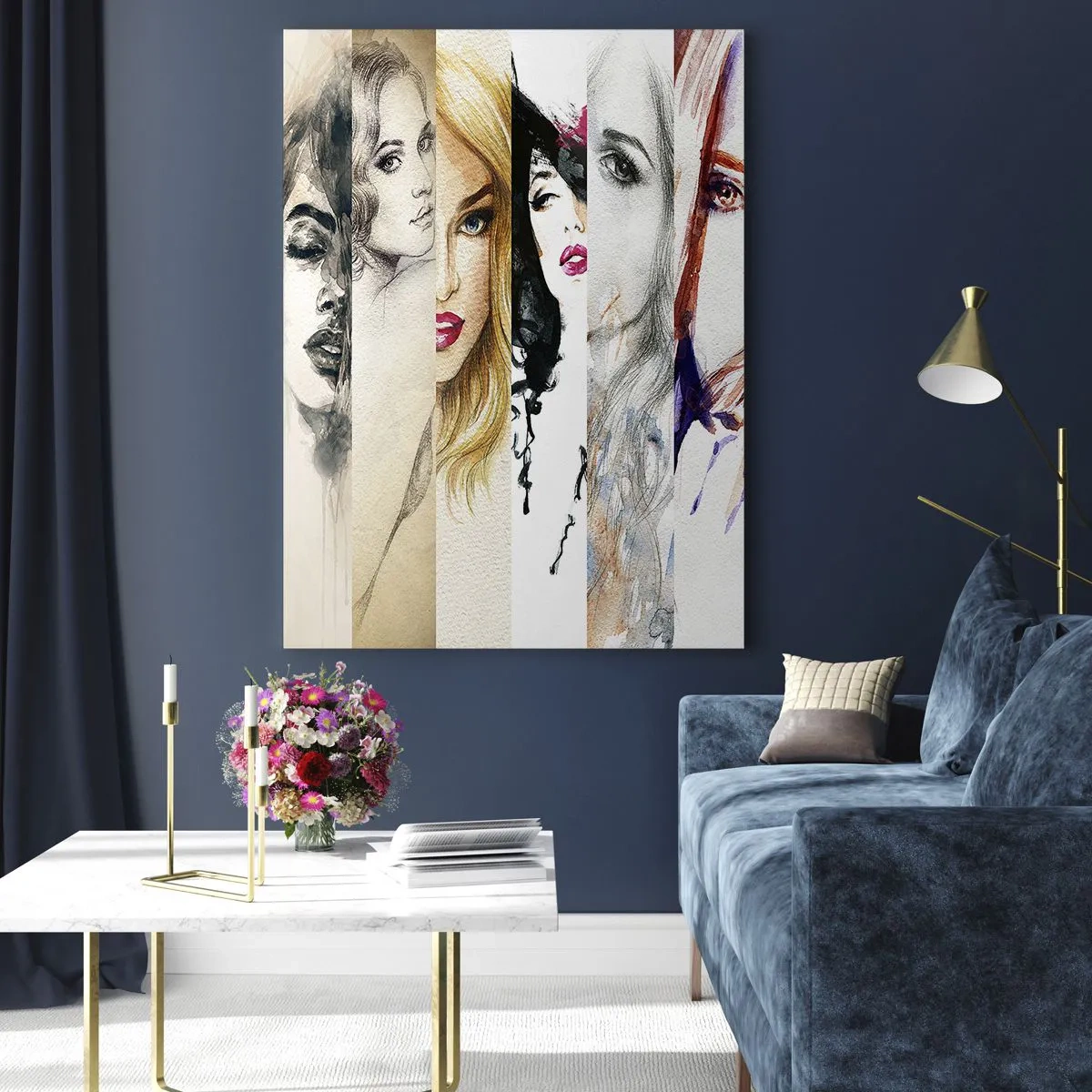 Quadro su vetro - Una raccolta di ritratti di donne in vari stili artistici. - 80x120cm - E sei sempre tu - Decorazione murale moderna per soggiorno e camera da letto ARTTOR