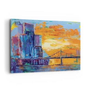 Quadro su tela - Stampe su Tela - Una città colorata con un ponte al tramonto - 120x80cm - Cultura e natura - Decorazione murale moderna per soggiorno e camera da letto ARTTOR