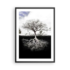 Poster in cornice nera - Un albero minimalista con un apparato radicale visibile - 50x70cm - La scoperta della natura del mondo - Decorazione murale moderna per soggiorno e camera da letto ARTTOR