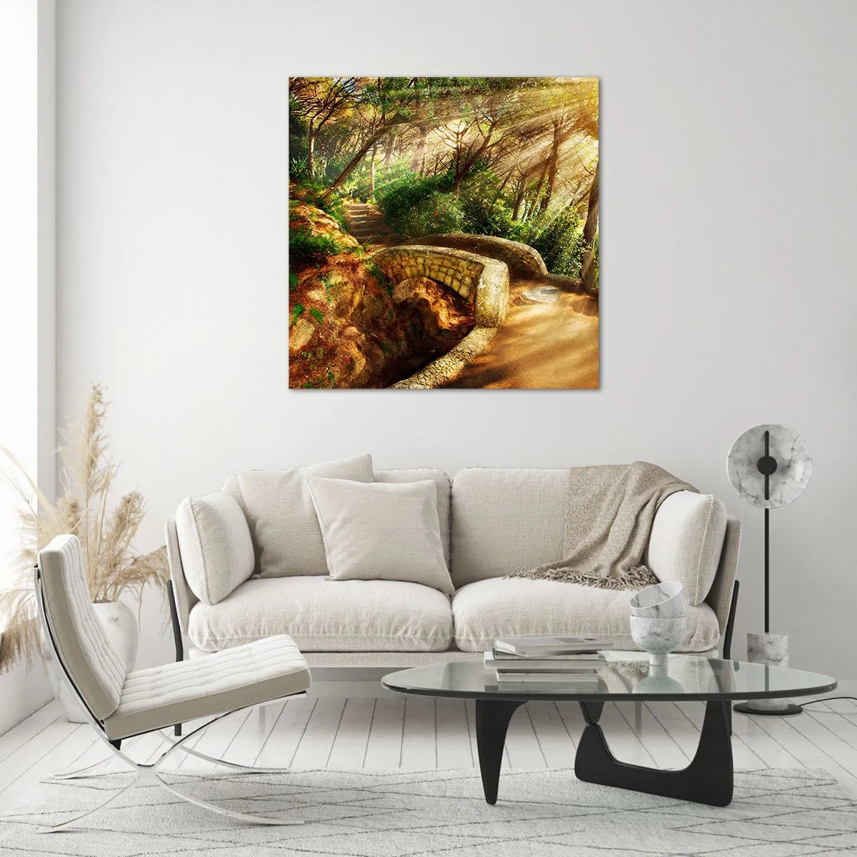 Quadro su vetro - Dal ponte direttamente nel bosco delle fiabe - 70x70 cm