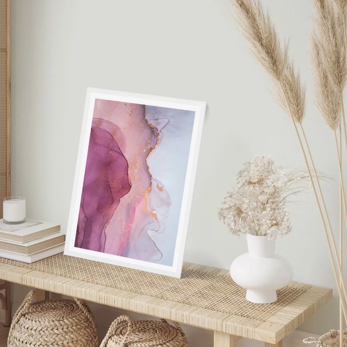 Poster in cornice bianca - Onde di lilla e viola - 50x70 cm
