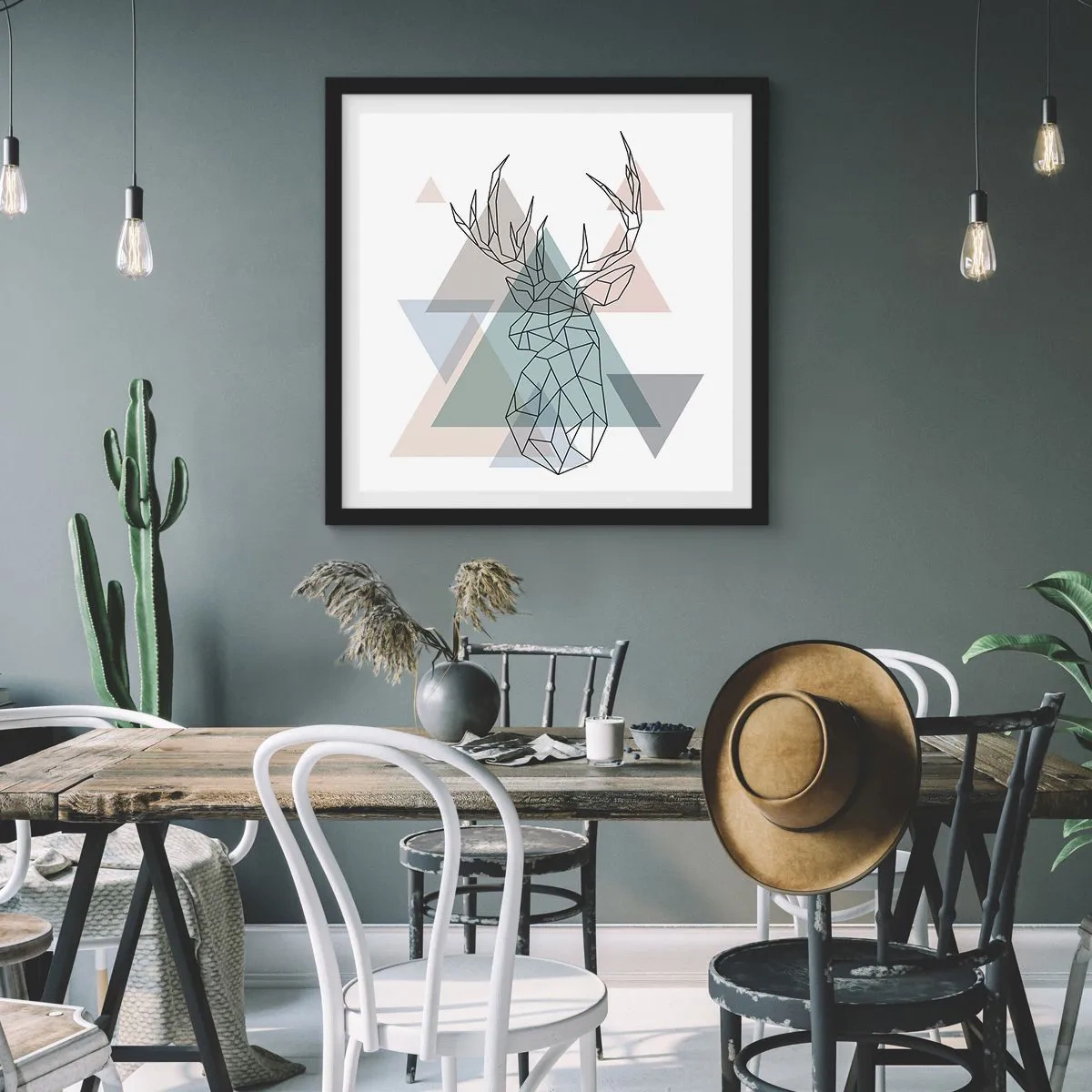 Poster in cornice nera - Nel bosco geometrico - 30x30 cm