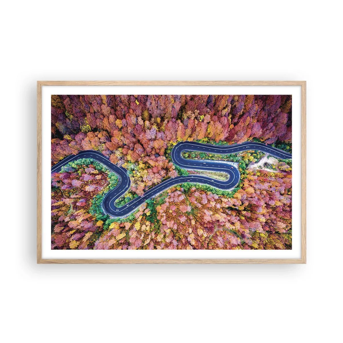 Poster in cornice rovere chiaro - Via tortuosa attraverso il bosco - 91x61 cm