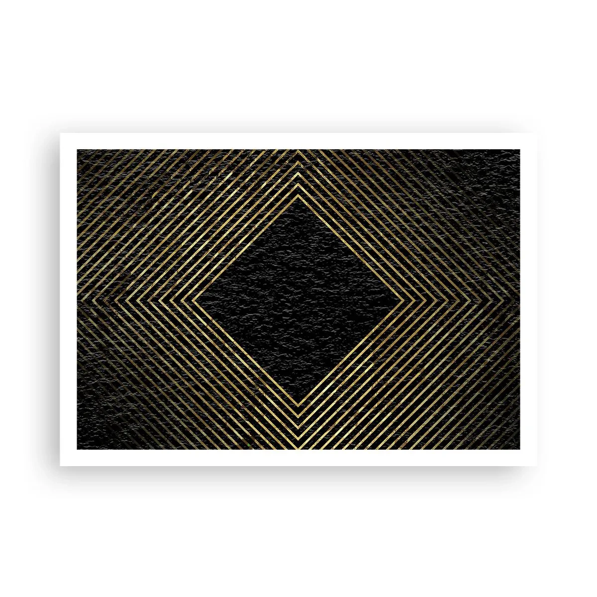 Poster - Sfondo nero con motivo geometrico di linee dorate - 100x70cm - Geometria in stile glamour - Decorazione murale moderna per soggiorno e camera da letto ARTTOR