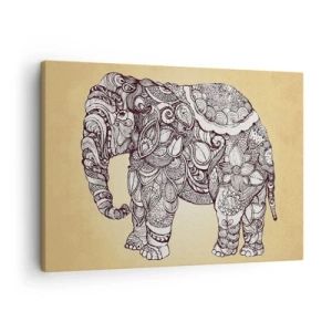 Quadro su tela - Stampe su Tela - Elefante disegnato a mano con motivo ornamentale su sfondo beige - 70x50cm - L'elefante nascosto - Decorazione murale moderna per soggiorno e camera da letto ARTTOR