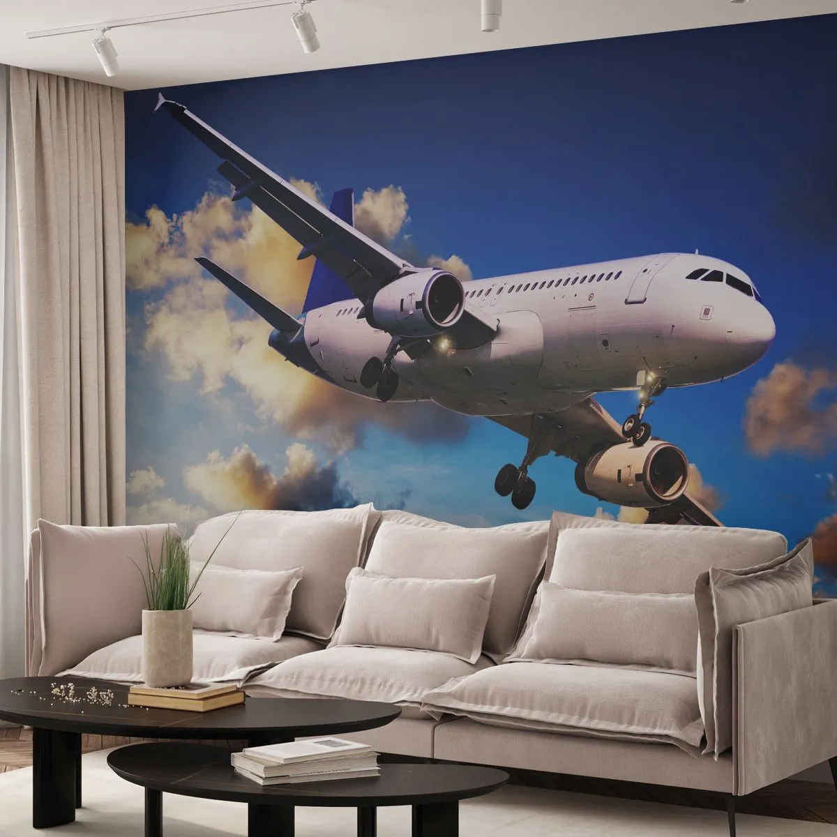 Fotomurali Standard Eco - Viaggio nel bianco e nel blu - Aereo, Viaggio, Cielo Con Nuvole - 200x140 cm