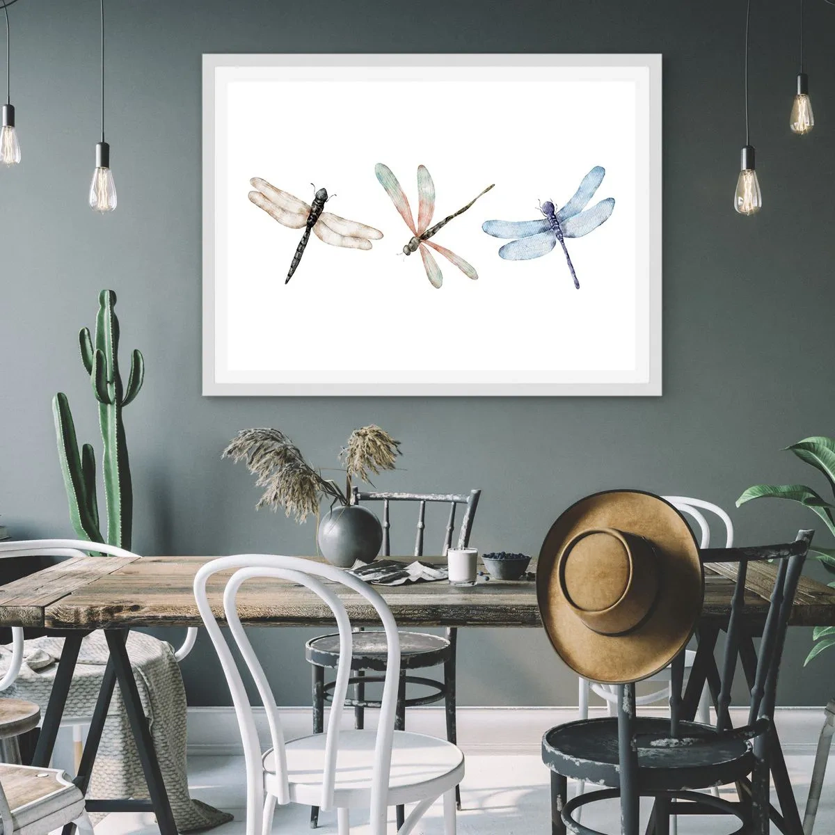 Poster in cornice bianca - Libellule senza peso - 100x70 cm