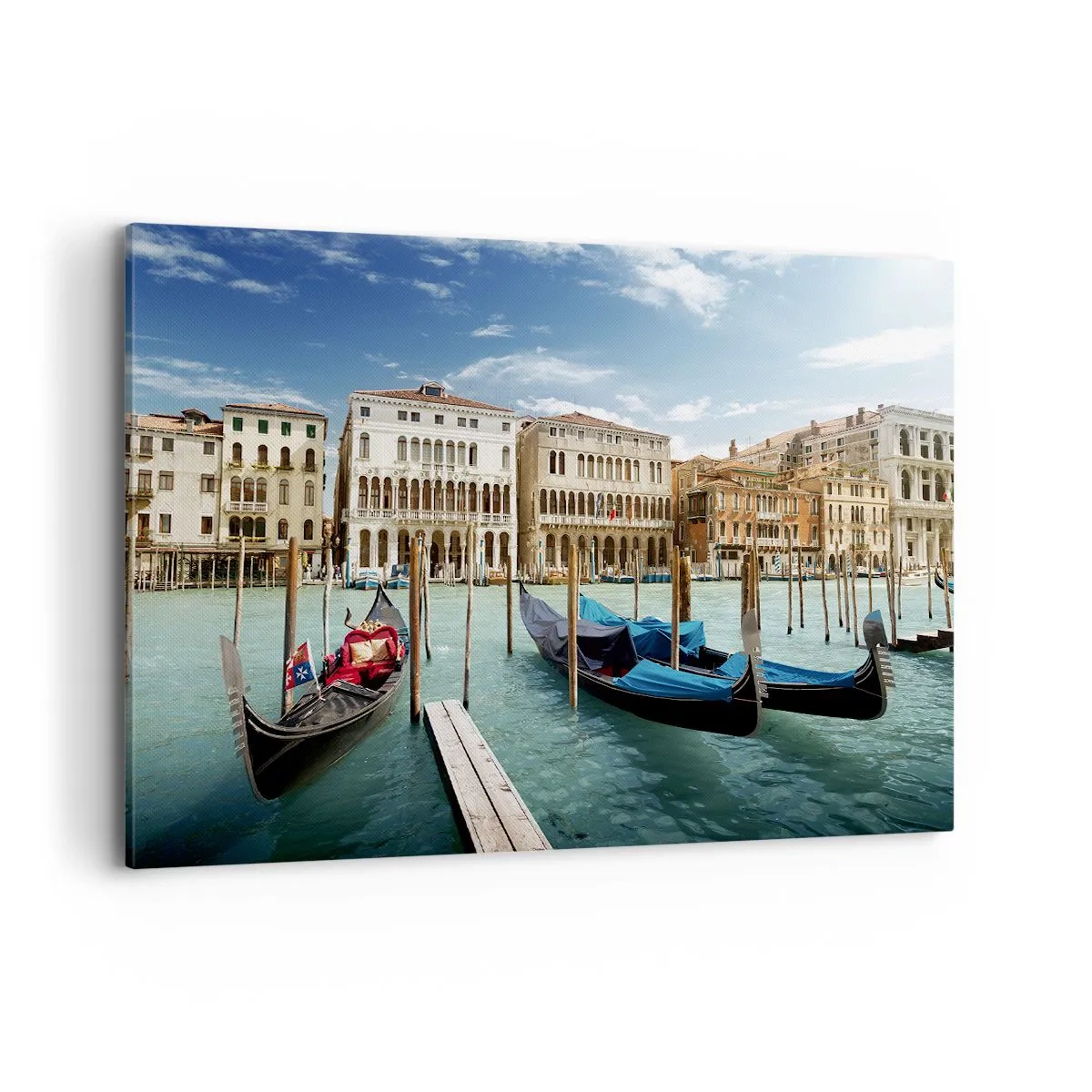 Quadro su tela - Stampe su Tela - Venezia con gondole e palazzi contro il cielo - 120x80cm - Palazzi nel blu - Decorazione murale moderna per soggiorno e camera da letto ARTTOR