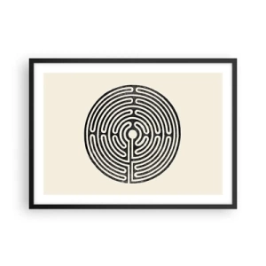 Poster in cornice nera - Labirinto circolare bianco e nero su sfondo chiaro - 70x50cm - Ordine misterioso - Decorazione murale moderna per soggiorno e camera da letto ARTTOR