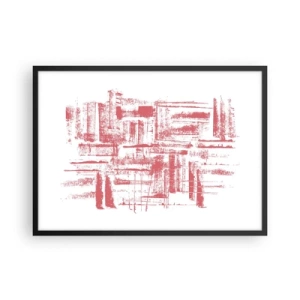 Poster in cornice nera - Texture astratte rosa su sfondo bianco - 70x50cm - Città rossa - Decorazione murale moderna per soggiorno e camera da letto ARTTOR