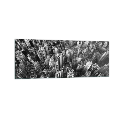 Quadro su vetro - Vista aerea della città in bianco e nero - 140x50cm - Ancora più in alto - Decorazione murale moderna per soggiorno e camera da letto ARTTOR