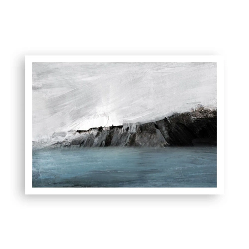 Poster - Paesaggio astratto con acqua e una costa rocciosa - 100x70cm - Acqua-terra: lo scontro degli elementi - Decorazione murale moderna per soggiorno e camera da letto ARTTOR