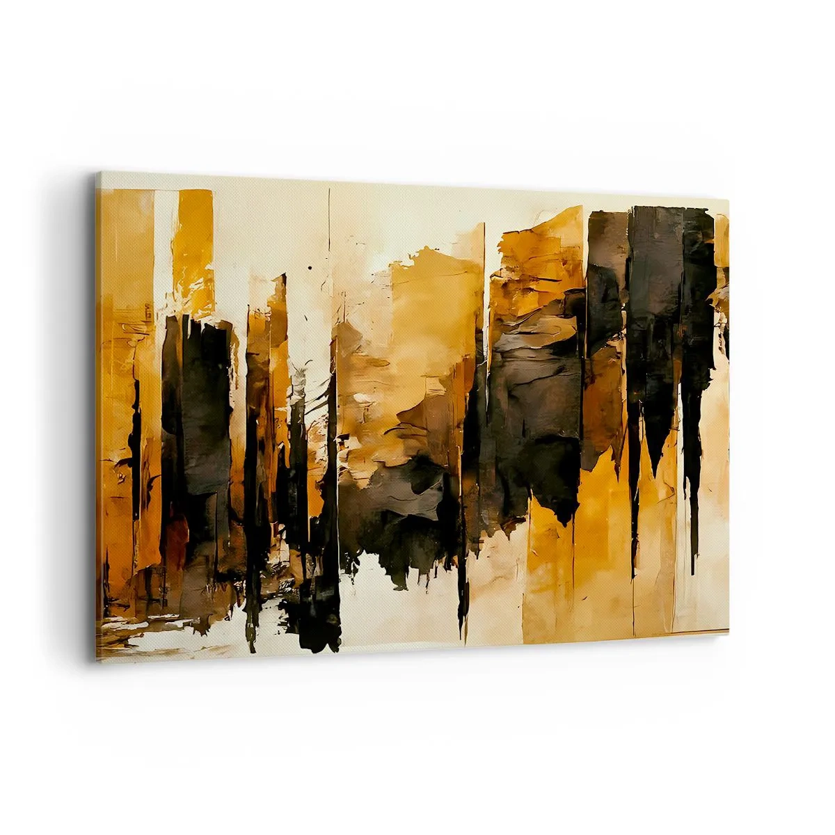 Quadro su tela - Stampe su Tela - Strisce astratte dorate e nere in una composizione artistica - 100x70cm - Armonia di nero e oro - Decorazione murale moderna per soggiorno e camera da letto ARTTOR