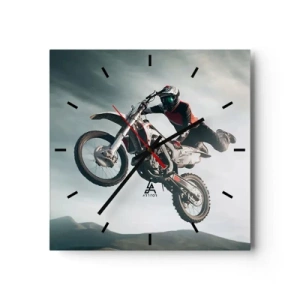 Orologio da parete - Orologio in Vetro - Motociclista in aria durante un salto - 30x30cm - No risk no fun - Decorazione murale moderna per soggiorno e camera da letto ARTTOR