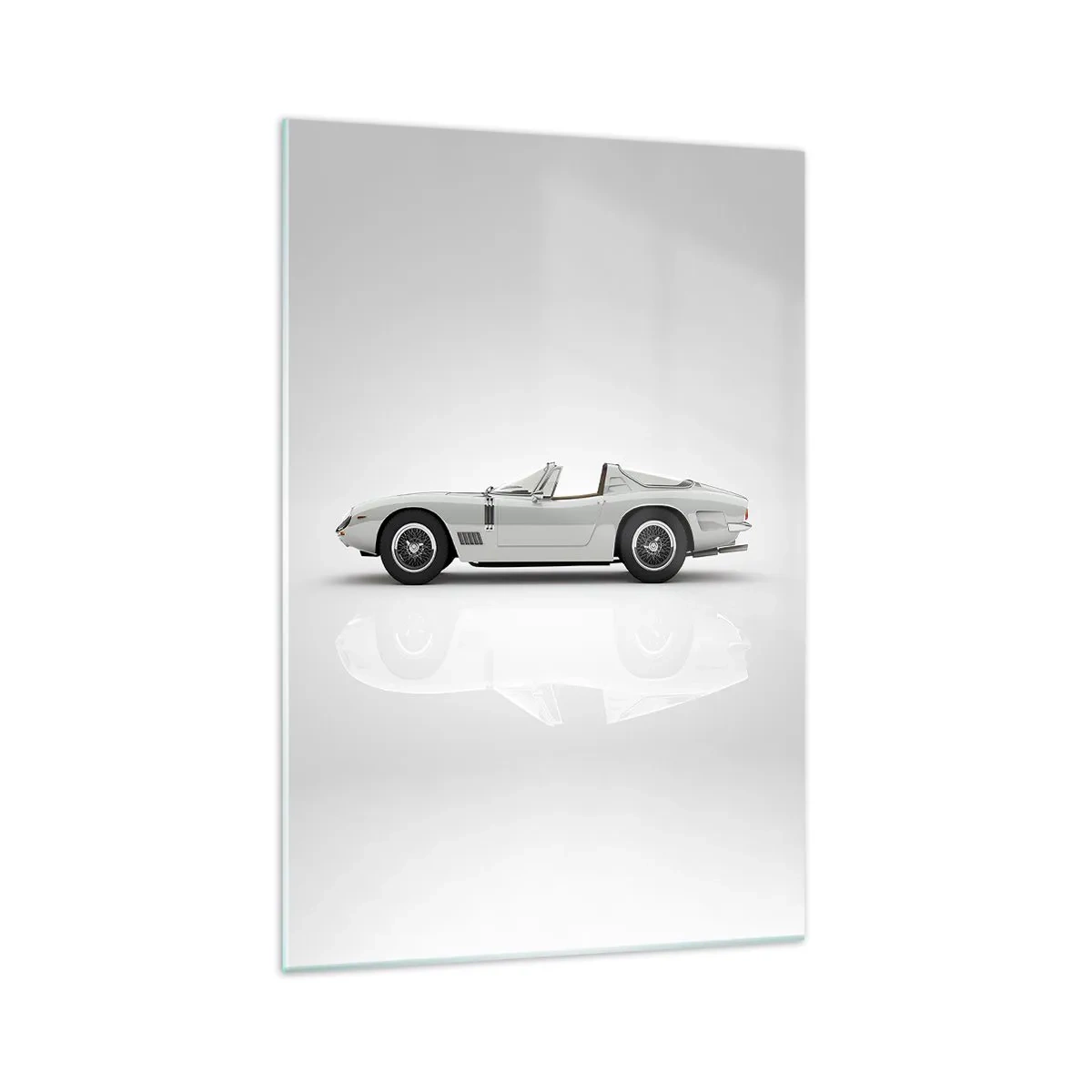 Quadro su vetro - Classica decappottabile bianca su sfondo chiaro - 70x100cm - Promessa di divertimento - Decorazione murale moderna per soggiorno e camera da letto ARTTOR