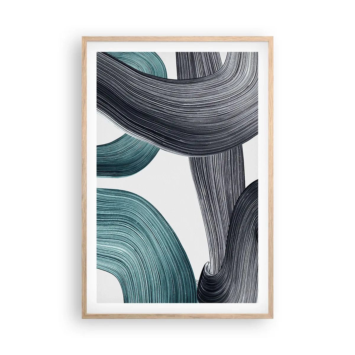 Poster in cornice rovere chiaro - Tracce smeraldo e nero - 61x91 cm