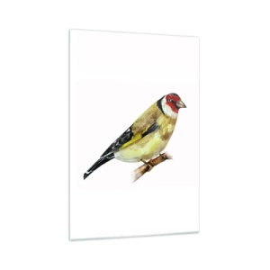 Quadro su vetro - Un uccello con la testa rossa su un ramo - 70x100cm - Ritratto di uccello - Decorazione murale moderna per soggiorno e camera da letto ARTTOR