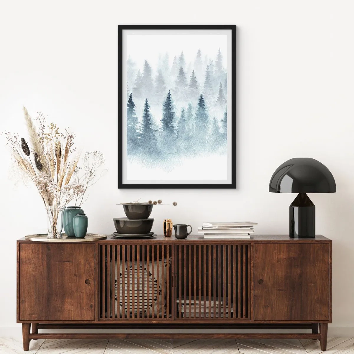 Poster in cornice nera - Avvolti nella nebbia - 70x100 cm