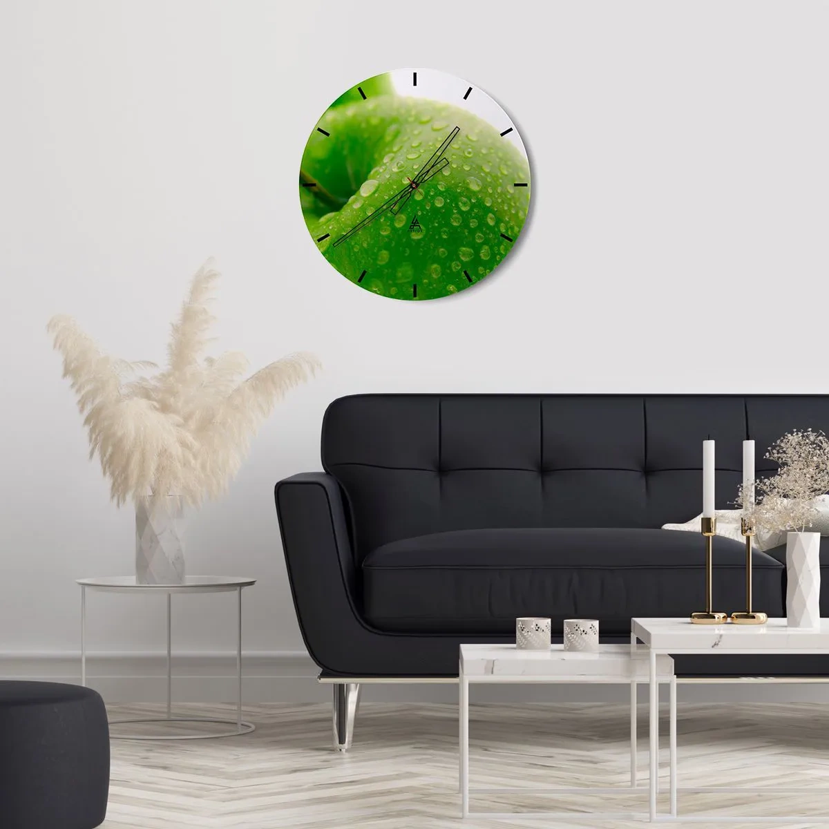Orologio da parete - Orologio in Vetro - Una mela verde ricoperta di gocce d'acqua - 30x30cm - Rinfrescante verde freschezza - Decorazione murale moderna per soggiorno, cucina e camera da letto ARTTOR