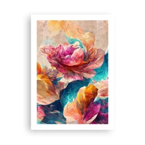 Poster - Fiori astratti nelle tonalità del rosa e del turchese - 50x70cm - Lo splendore colorato del bouquet - Decorazione murale moderna per soggiorno e camera da letto ARTTOR