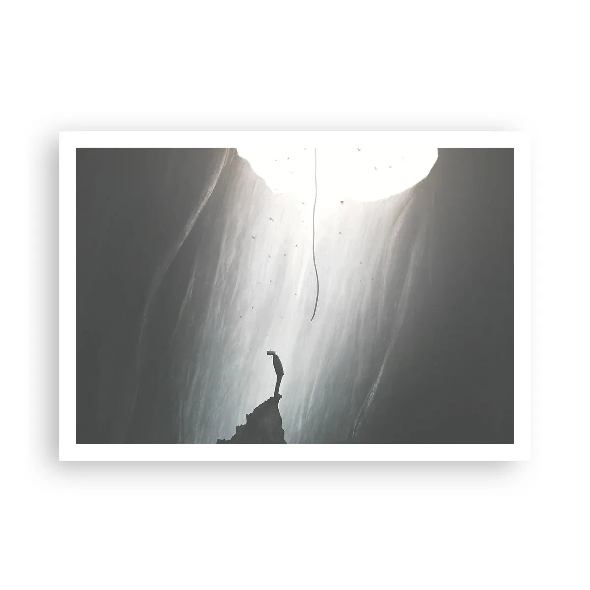 Poster - Sagoma di un uomo sul pavimento di una grotta con vista sulla luce - 100x70cm - C'è sempre una via d'uscita - Decorazione murale moderna per soggiorno e camera da letto ARTTOR